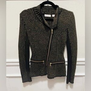 Sass and Bide gold metallic black zip up moto jacket size XXS